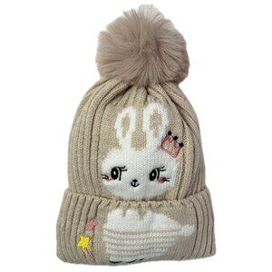 Bunny Kids Boys Girls Winter Pom Pom Xmas Holidays Knitted Warm Hat Beanie-Beige